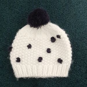 3 pommes white knit hat